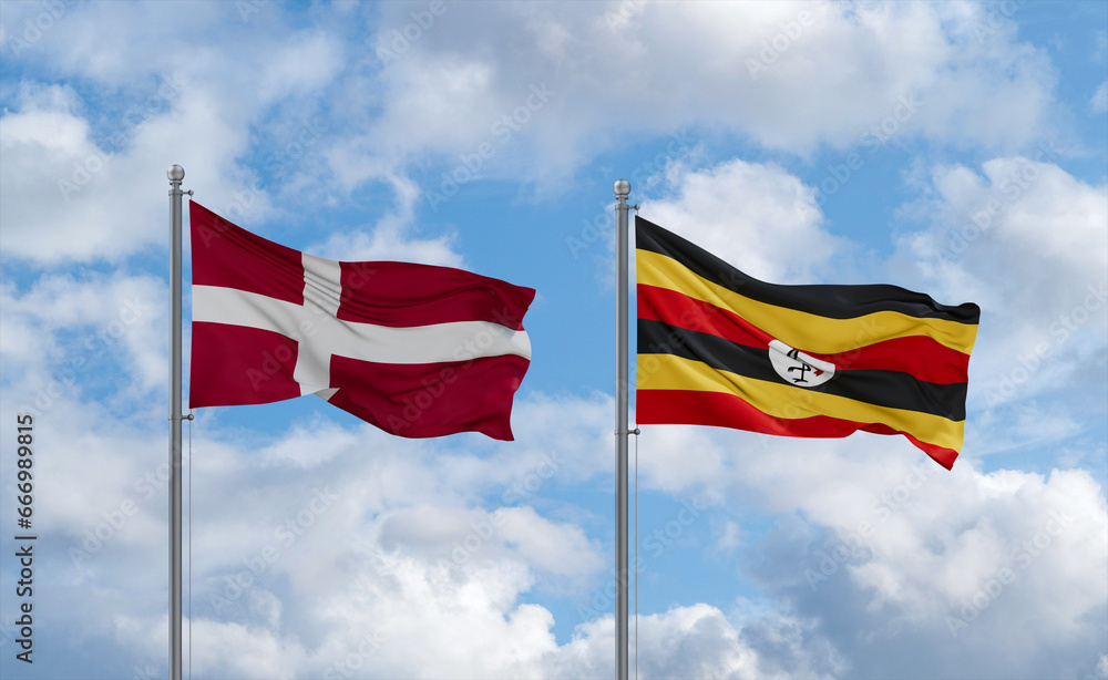 Uganda and Denmark flags, country relationship concept Uganda and Denmark flags, country relationship concept