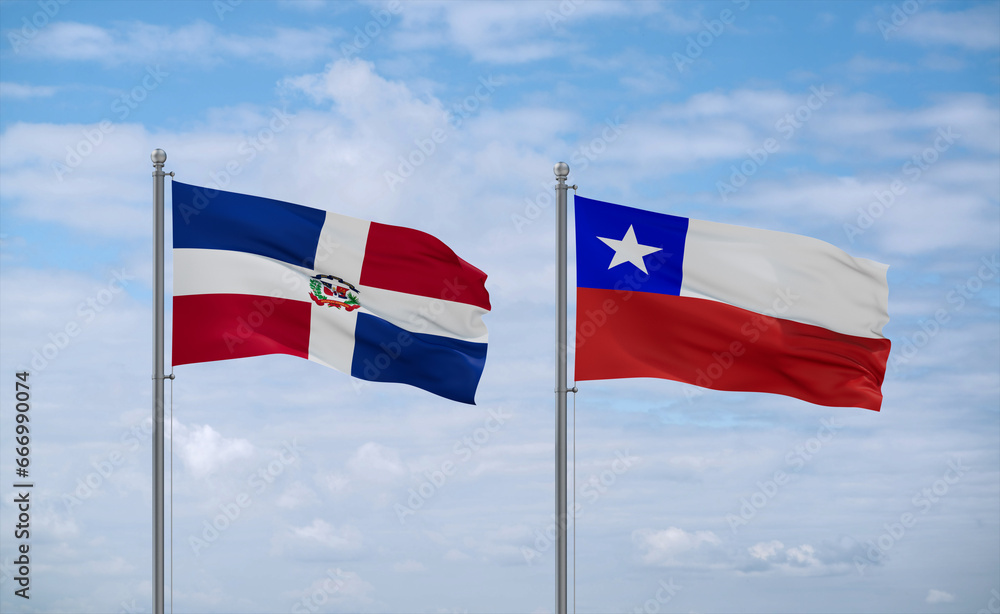 Chile and Dominican flags, country relationship concept Chile and Dominican flags, country relationship concept