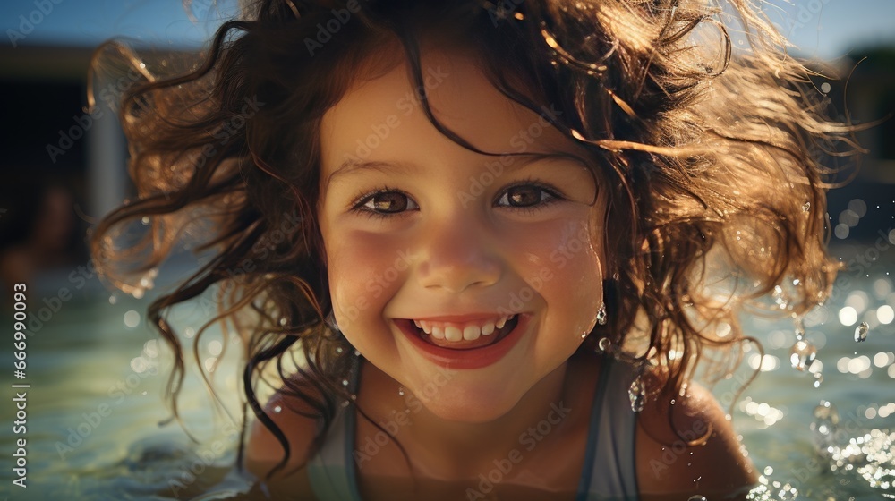 Joyful Child Reveling in Sunlit Summer Water Splashes Joyful Child Reveling in Sunlit Summer Water Splashes
