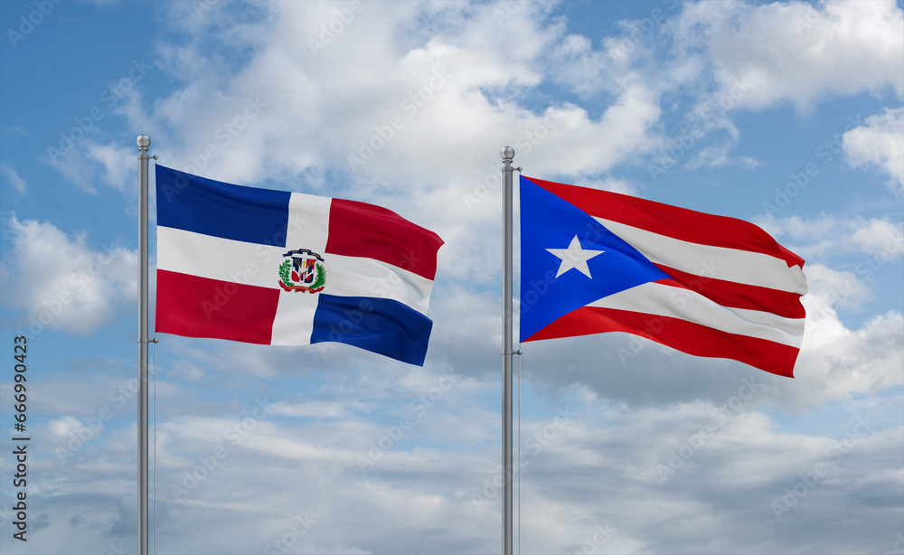 Puerto Rico and Dominican flags, country relationship concept
