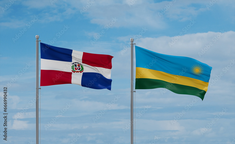 Rwanda and Dominican flags, country relationship concept Rwanda and Dominican flags, country relationship concept