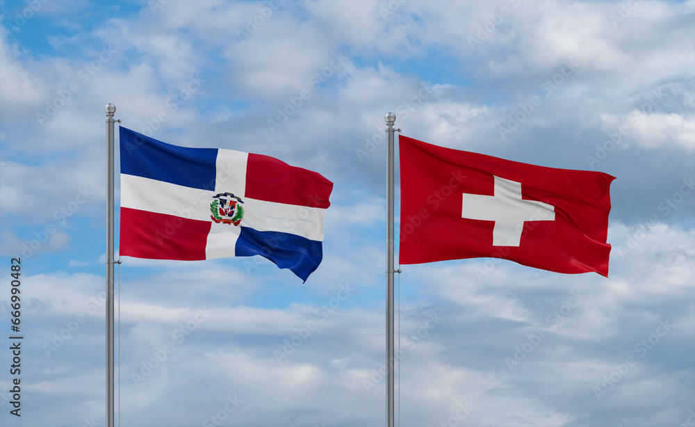 Switzerland and Dominican flags, country relationship concept