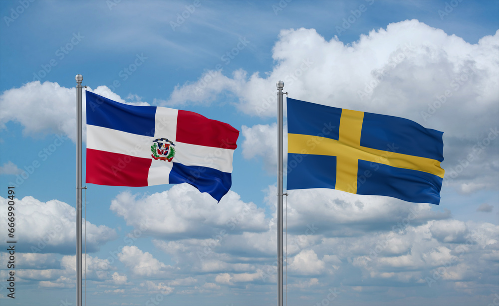 Sweden and Dominican flags, country relationship concept Sweden and Dominican flags, country relationship concept