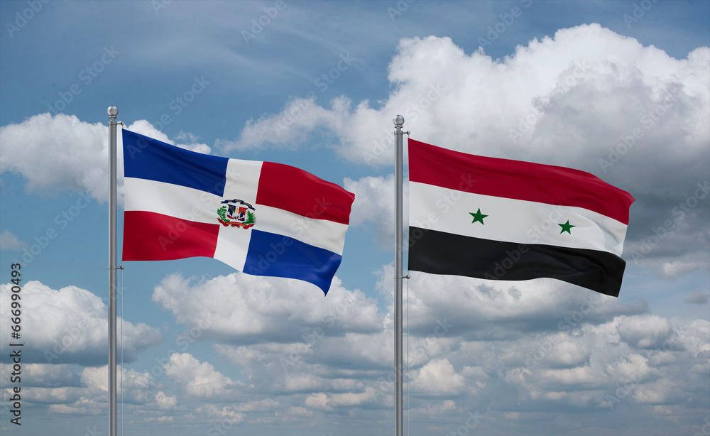 Syrian and Dominican flags, country relationship concept Syrian and Dominican flags, country relationship concept