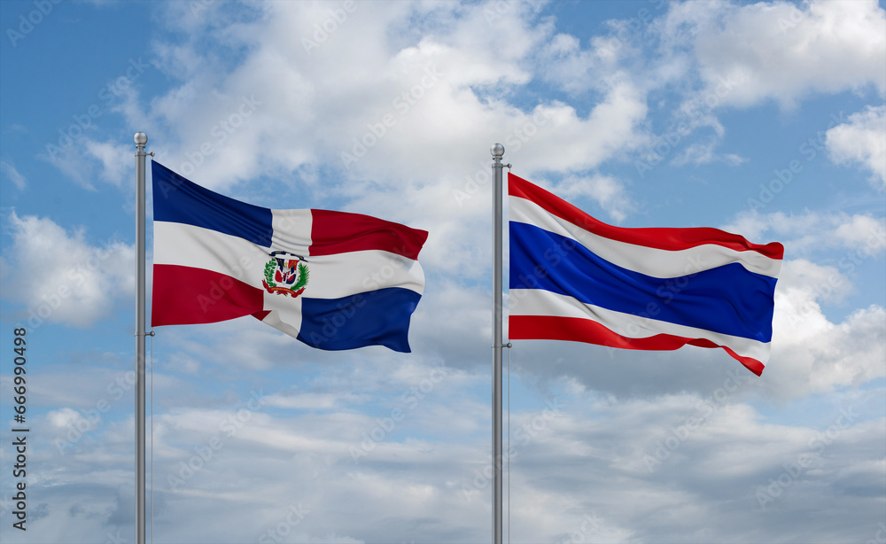 Thailand and Dominican flags, country relationship concept