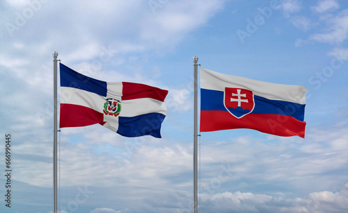 Photography Slovakia and Dominican flags, country relationship concept