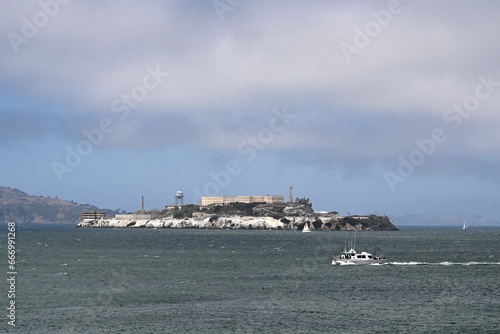 San Francisco, CA, USA - July 27, 2023: San Francisco bay and Alcatraz Island.