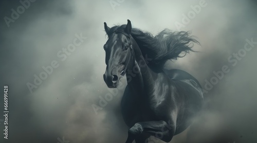 Majestic Black Horse Emerging from Ethereal Smoky Darkness © _veiksme_