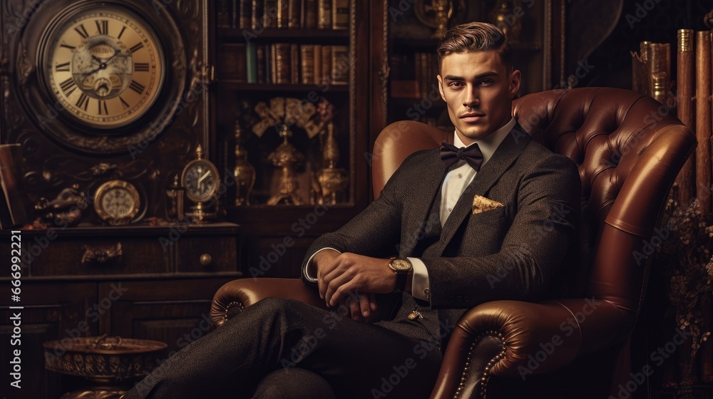 Elegant Businessman in Luxurious Lounge with Classic Ambiance