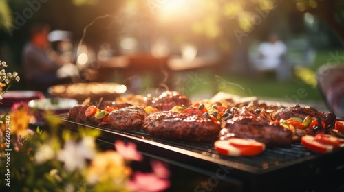 A Delicious BBQ Feast with Grilled Goodness Galore. A bbq grill with meat and vegetables on it.