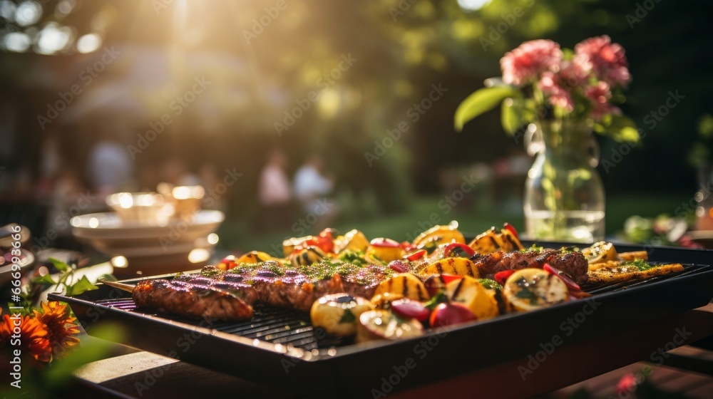 A Delicious Grilled Feast to Satisfy Your Appetite. A grill that has some meat and vegetables on it.