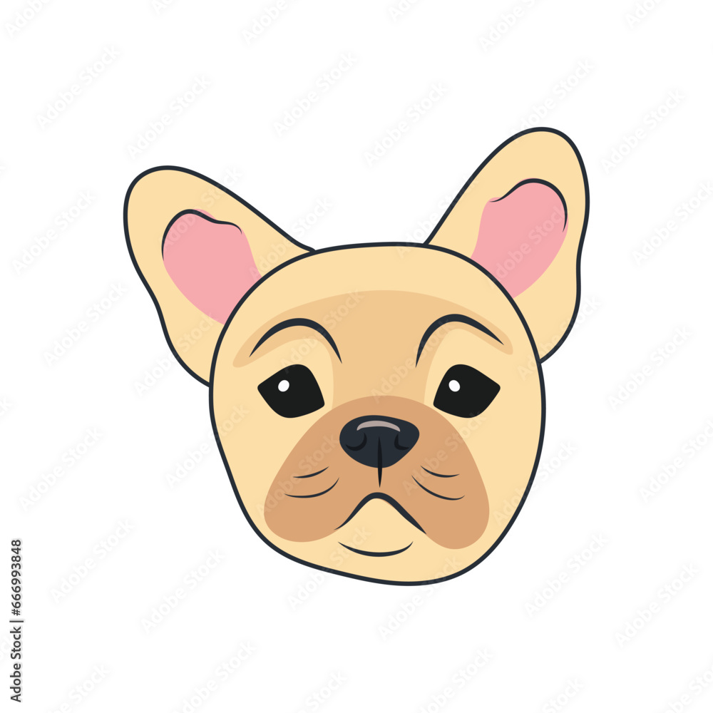 Sticker Head of a cute beige French bulldog puppy on a white background Sticker Head of a cute beige French bulldog puppy on a white background