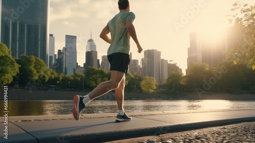 Running man practice their morning, city run.