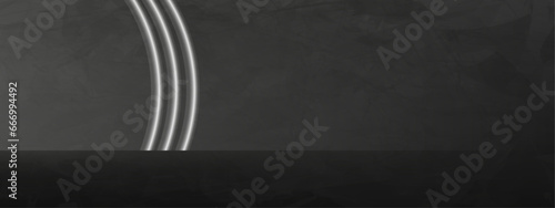 Studio Background Black Concrete Wall with White Neon light,Shadow,Vector Backdrop Room Display Scene Futuristic for future cyberspace,advertising,technology,showcase,cosmetic,fashion, business,Sci-Fi