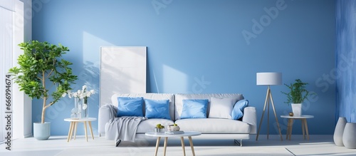a design house living room with white and blue color scheme