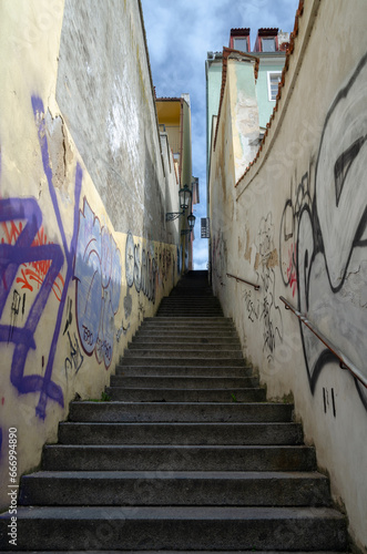 Ke Hradu Street, stairs in Hradcany going to the Prague Castle, the Czech Republic © Ilona