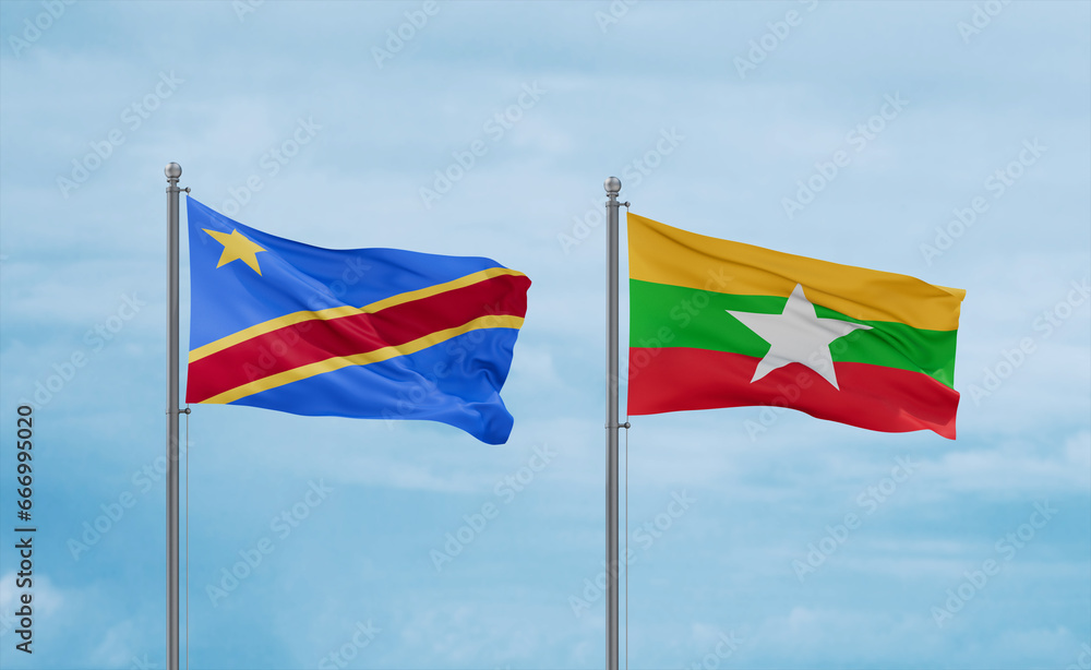 Myanmar and Congo or Congo-Kinshasa flags, country relationship concept Myanmar and Congo or Congo-Kinshasa flags, country relationship concept
