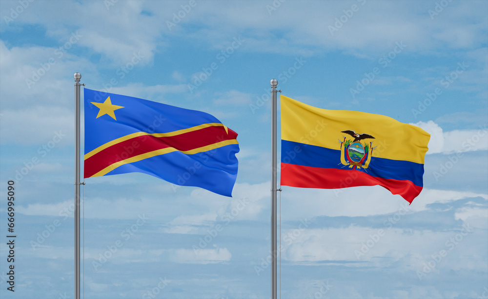 Ecuador and Congo or Congo-Kinshasa flags, country relationship concept Ecuador and Congo or Congo-Kinshasa flags, country relationship concept