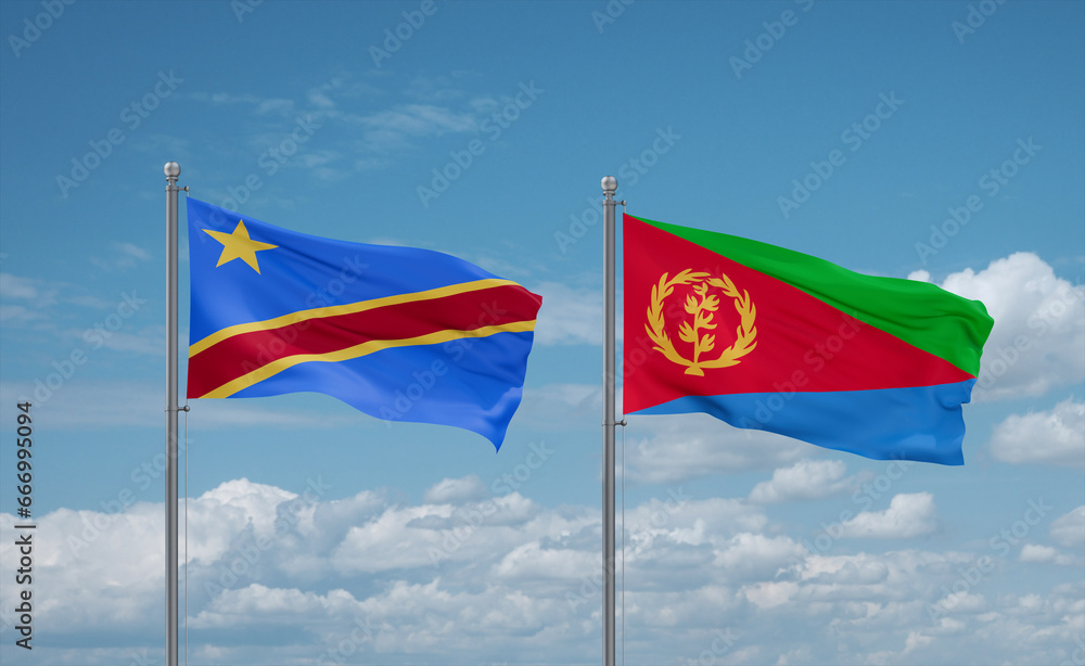 Eritrea and Congo or Congo-Kinshasa flags, country relationship concept Eritrea and Congo or Congo-Kinshasa flags, country relationship concept