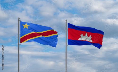 Cambodia and Congo or Congo-Kinshasa flags  country relationship concept