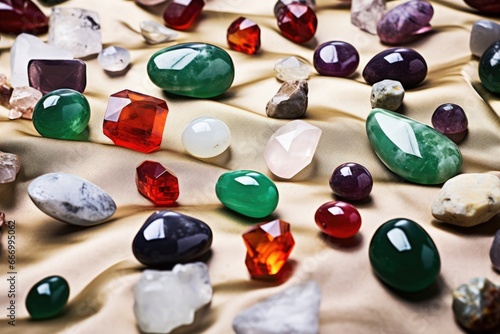 gemstones elegantly arranged on a marble slab