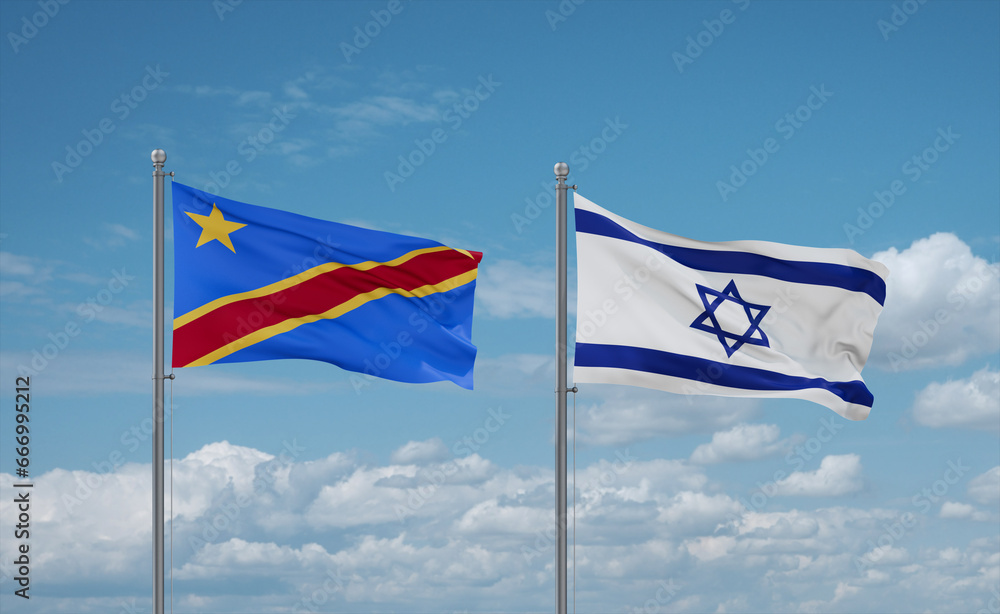 Israel and Congo or Congo-Kinshasa flags, country relationship concept