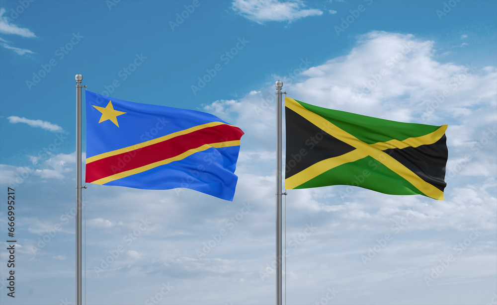 Jamaica and Congo or Congo-Kinshasa flags, country relationship concept Jamaica and Congo or Congo-Kinshasa flags, country relationship concept