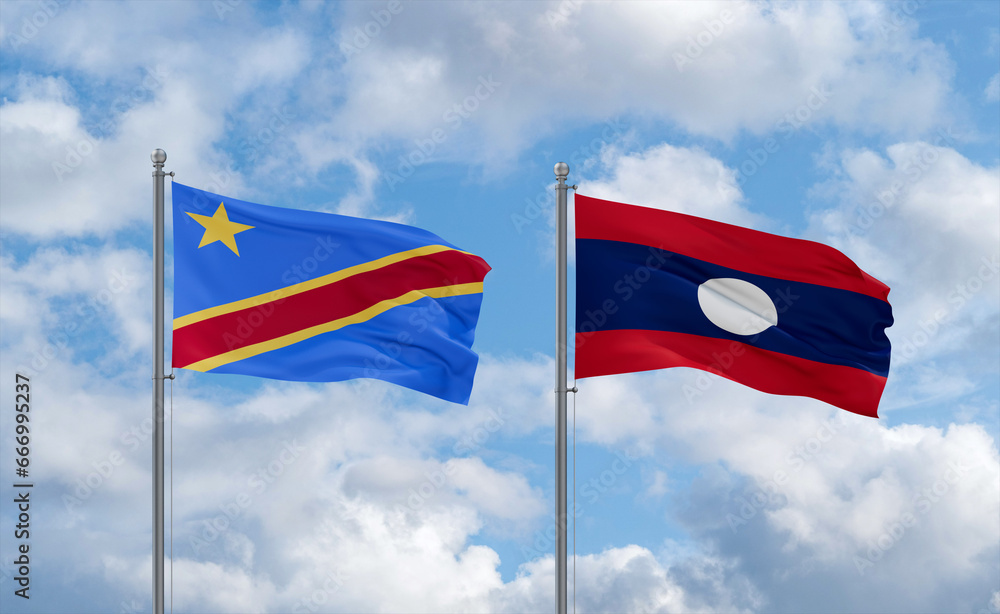 Laos and Congo or Congo-Kinshasa flags, country relationship concept Laos and Congo or Congo-Kinshasa flags, country relationship concept