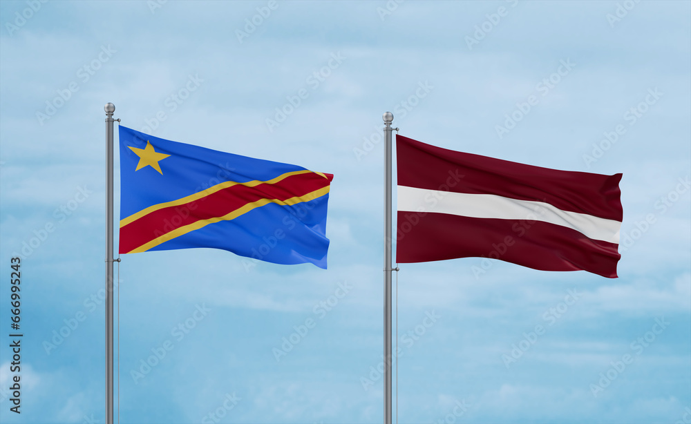 Latvia and Congo or Congo-Kinshasa flags, country relationship concept Latvia and Congo or Congo-Kinshasa flags, country relationship concept