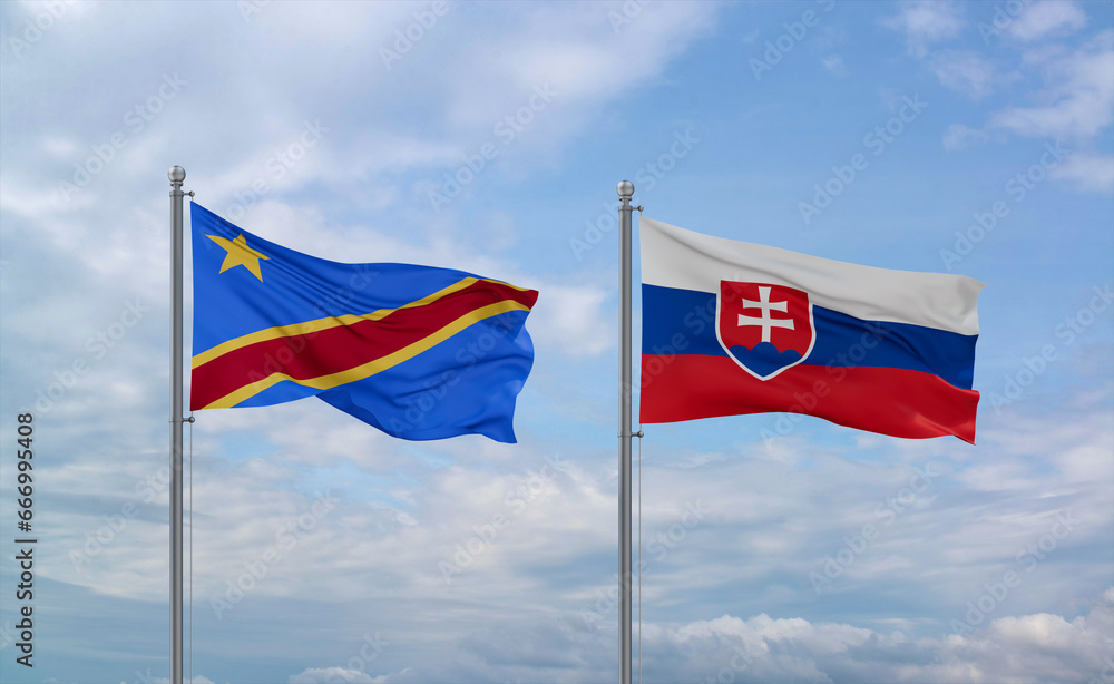 Slovakia and Congo or Congo-Kinshasa flags, country relationship concept Slovakia and Congo or Congo-Kinshasa flags, country relationship concept