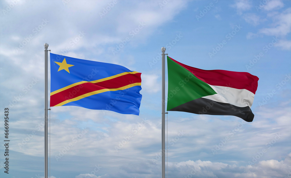 Sudan and Congo or Congo-Kinshasa flags, country relationship concept Sudan and Congo or Congo-Kinshasa flags, country relationship concept