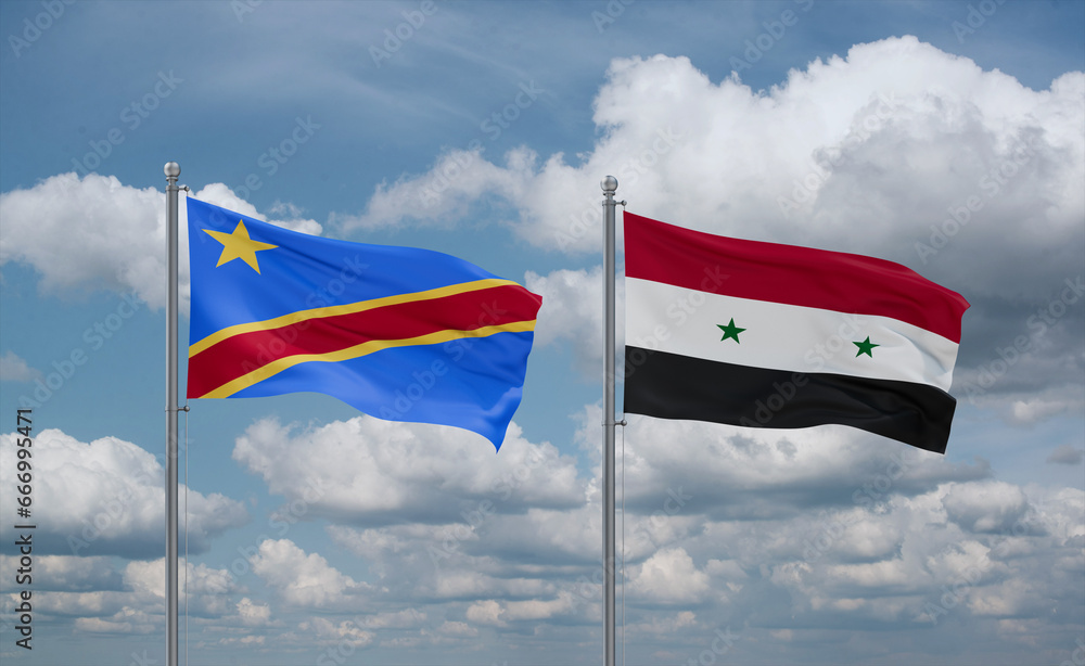 Syrian and Congo or Congo-Kinshasa flags, country relationship concept Syrian and Congo or Congo-Kinshasa flags, country relationship concept