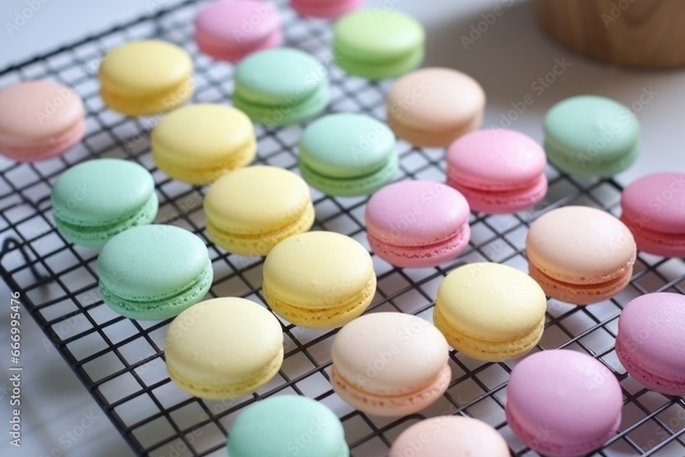 Obraz premium macaron shells cooling on a wire rack