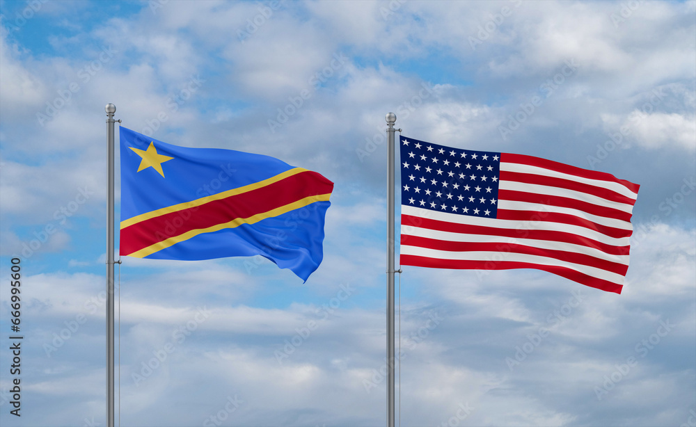 USA and Congo or Congo-Kinshasa flags, country relationship concepts
