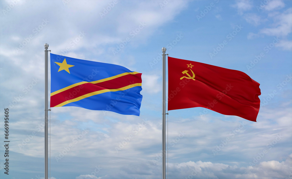Soviet Union and Congo or Congo-Kinshasa flags, country relationship concept Soviet Union and Congo or Congo-Kinshasa flags, country relationship concept