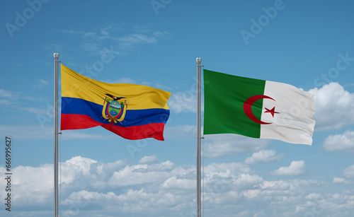 Ecuador and Algeria national flags, country relationship concept