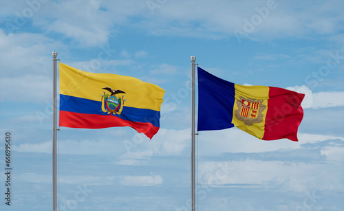 Ecuador and Andorra national flags, country relationship concept