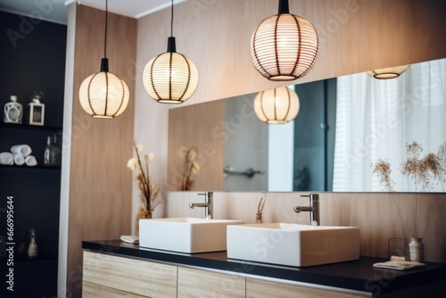 stylish light fixtures in modern bathroom