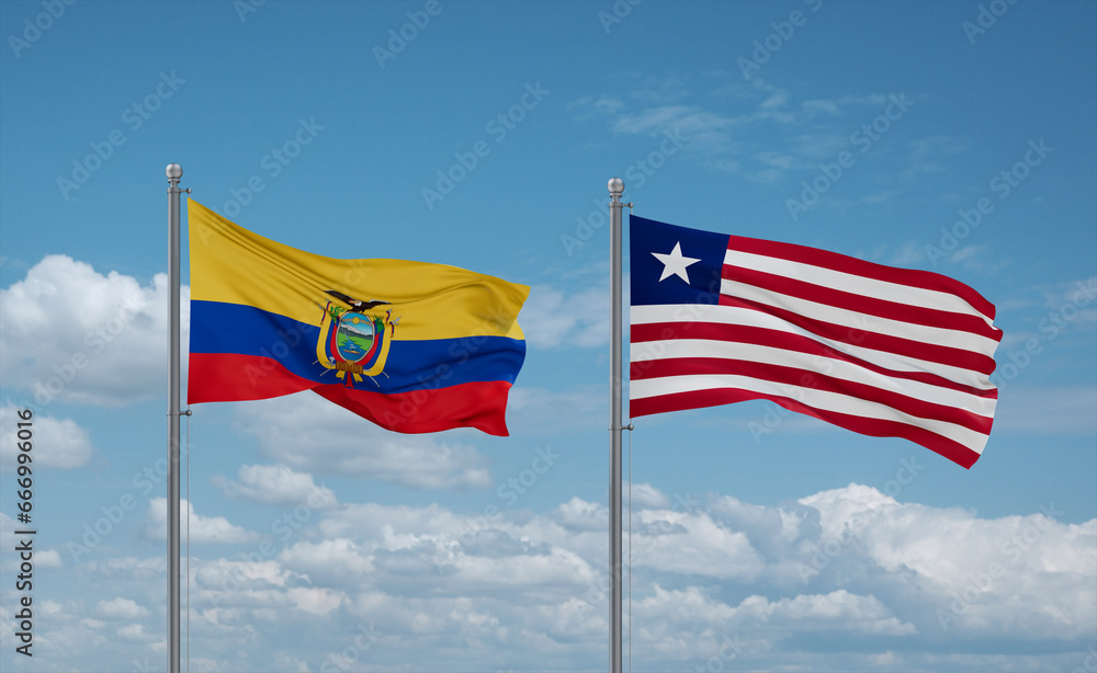 Liberia and Ecuador flags, country relationship concept