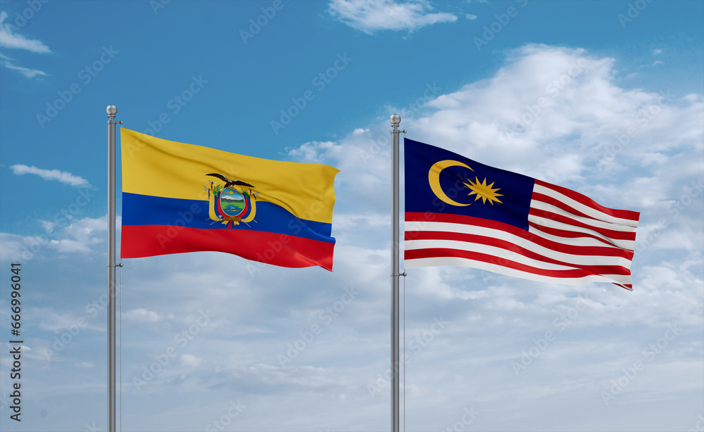 Malaysia and Ecuador flags, country relationship concept Malaysia and Ecuador flags, country relationship concept