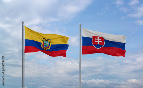 Photography Slovakia and Ecuador flags, country relationship concept