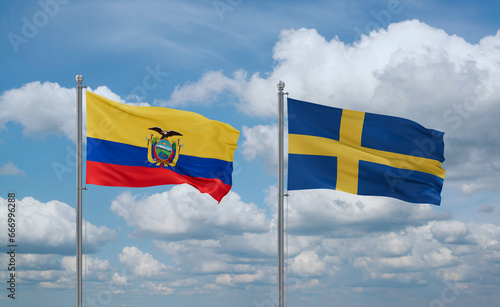 Sweden and Ecuador flags, country relationship concept