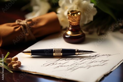 beautifully handwritten message with a stylish penmanship on a parchment. Include the text "Handwriting Day" with copy space. Handwriting Day. With copy space