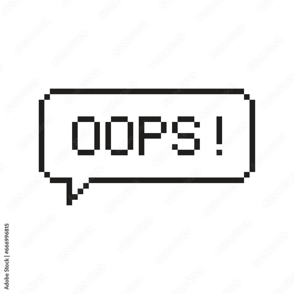 Oops pixel art lettering typography in speech bubble. Oops pixel art lettering typography in speech bubble.