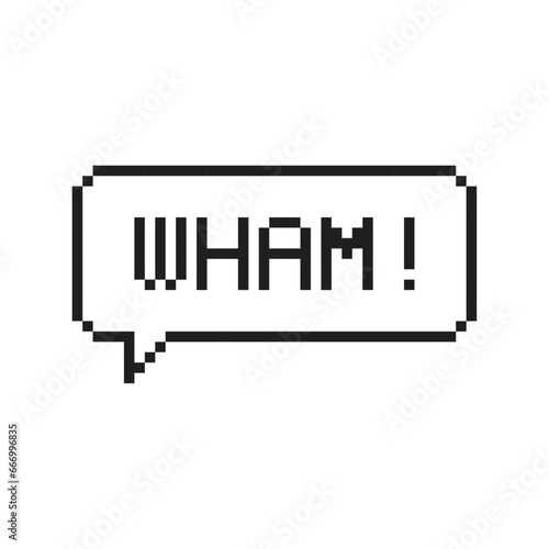 Wham pixel art lettering typography in speech bubble.