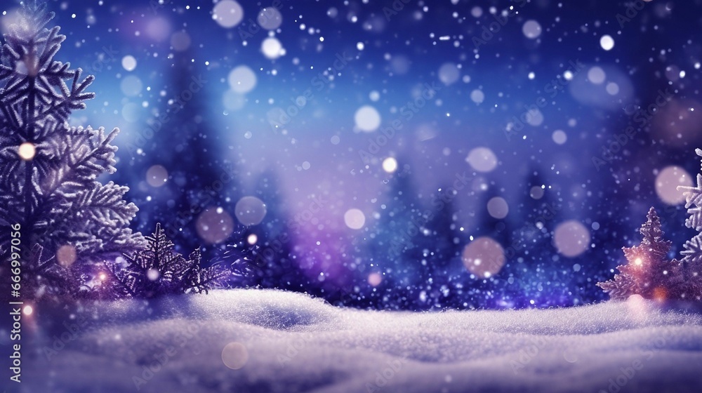 snowy night with a christmas tree, falling snow, and a boke snowy night with a christmas tree, falling snow, and a boke