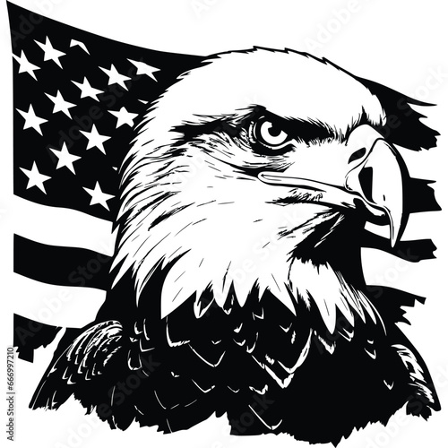 Vector illustration of a bald eagle head having the USA flag in the background