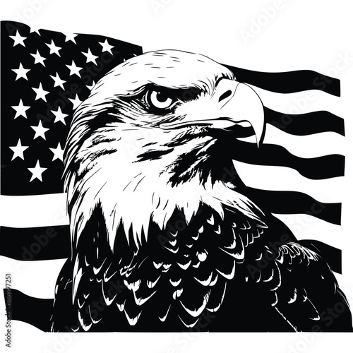 Vector illustration of a bald eagle head having the USA flag in the background