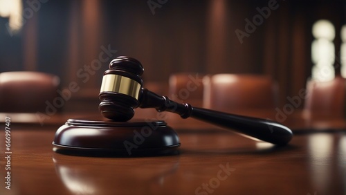  Close-up of gavel on judge desk