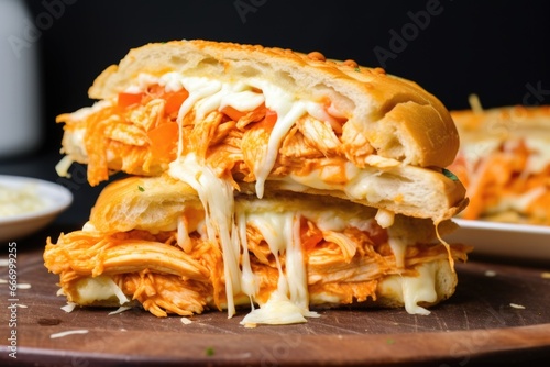 toasted buffalo chicken sandwich with melting cheese